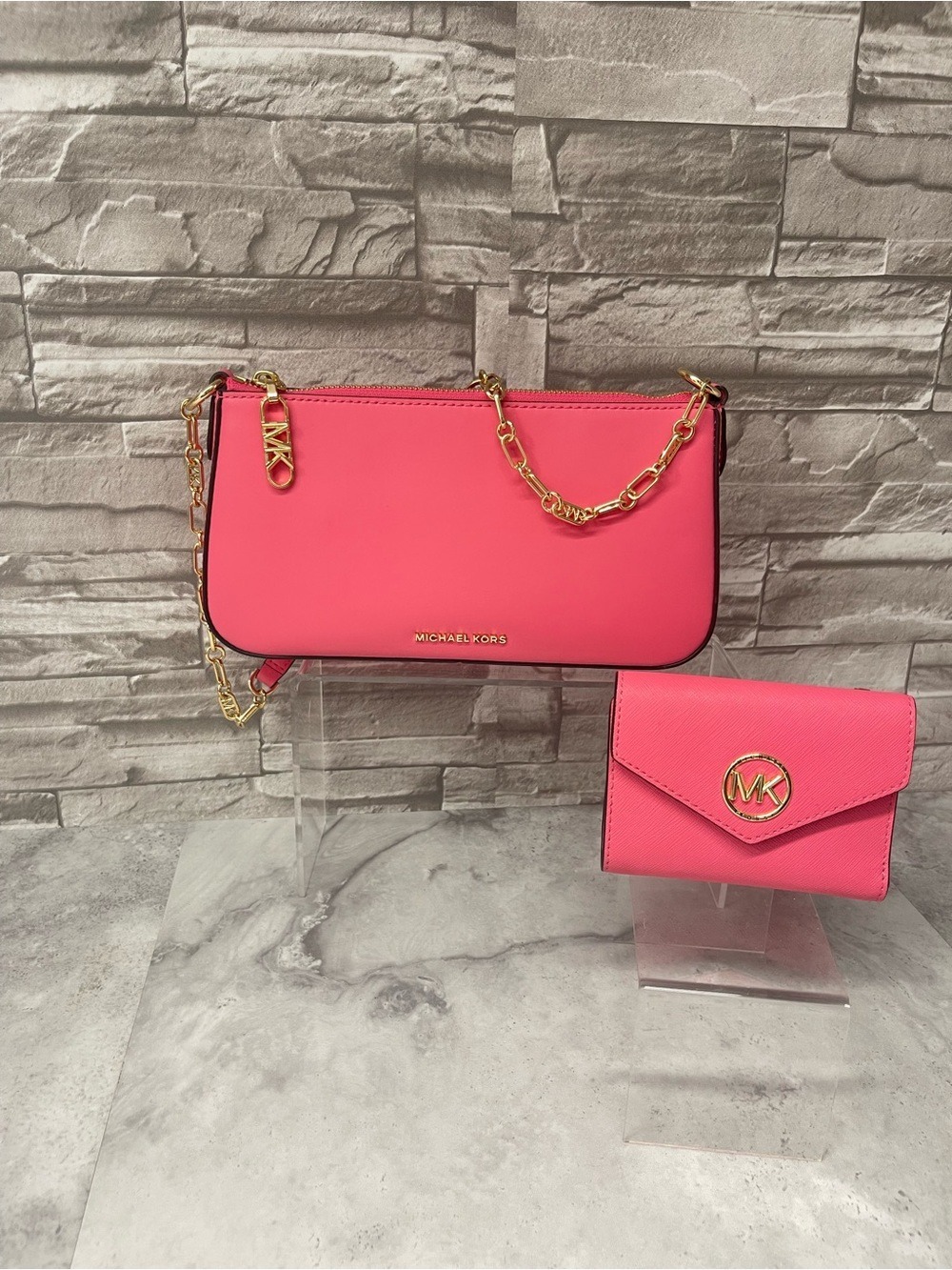 Michael Kors Empire Medium Chain Pouchette & Matching Wallet Camila Rose Pink